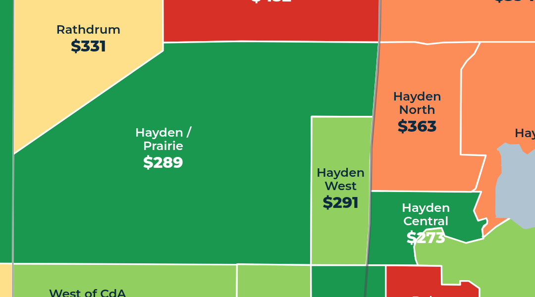 Map of median asking price per square foot by neighborhood, Hayden